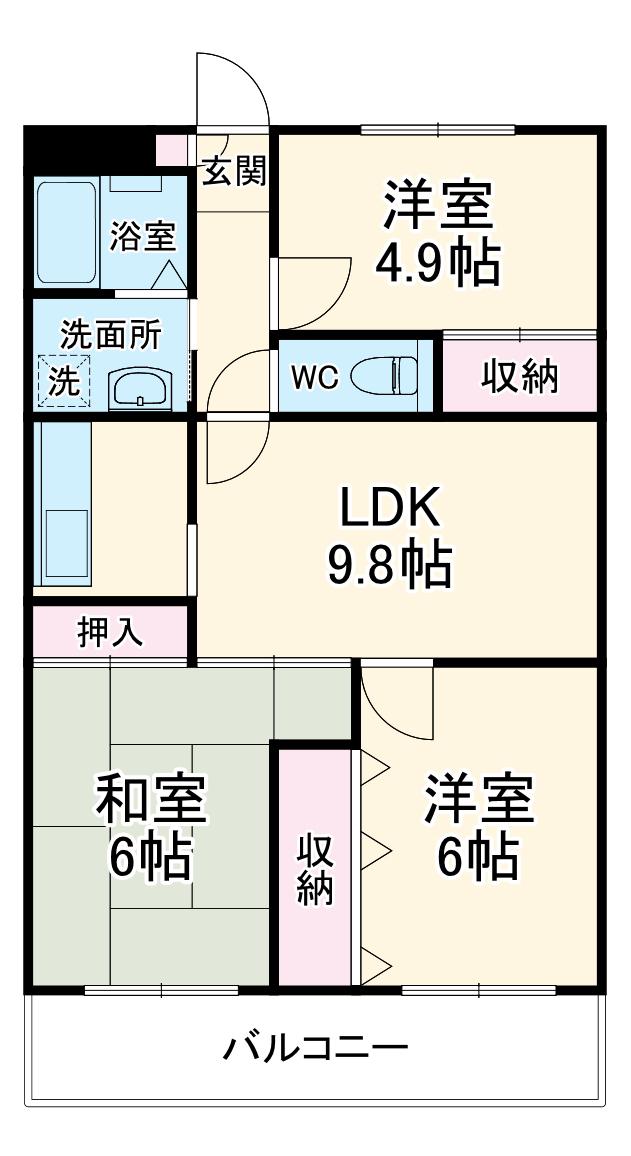 グランディール・ミユキ(3LDK/6階)の間取り写真