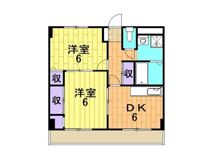シャトーホソダB(2DK/2階)の間取り写真