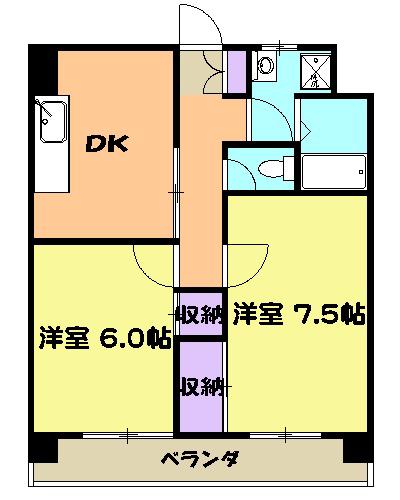 ノ-ブルライフムラマ(2DK/6階)の間取り写真