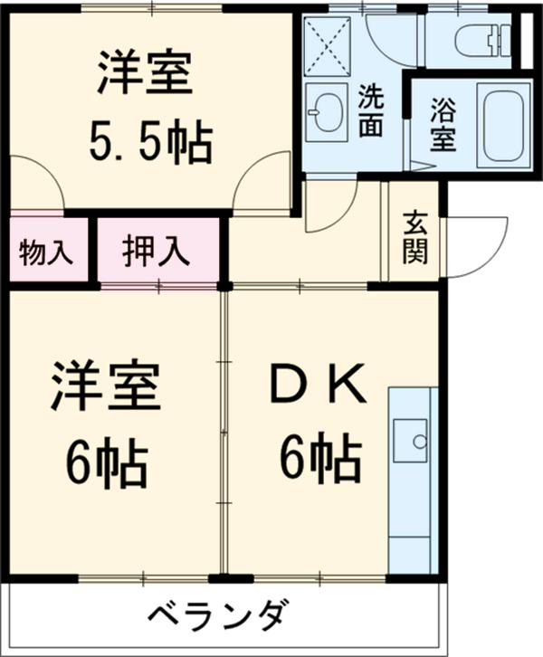 ハイツ朝日ヶ丘B(2DK/2階)の間取り写真