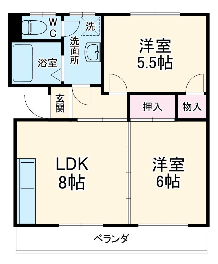 ハイツ朝日ヶ丘B(2DK/2階)の間取り写真