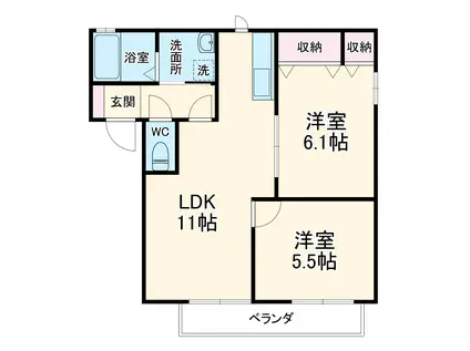 ラフォーレ天王(2LDK/2階)の間取り写真