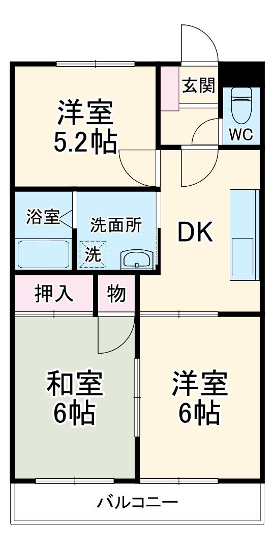 東武鉄道東上線 朝霞駅 徒歩15分 3階建 築36年(3DK/3階)の間取り写真