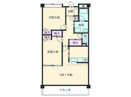 名鉄豊田線 米野木駅 徒歩74分 3階建 築22年(2LDK/2階)の間取り写真