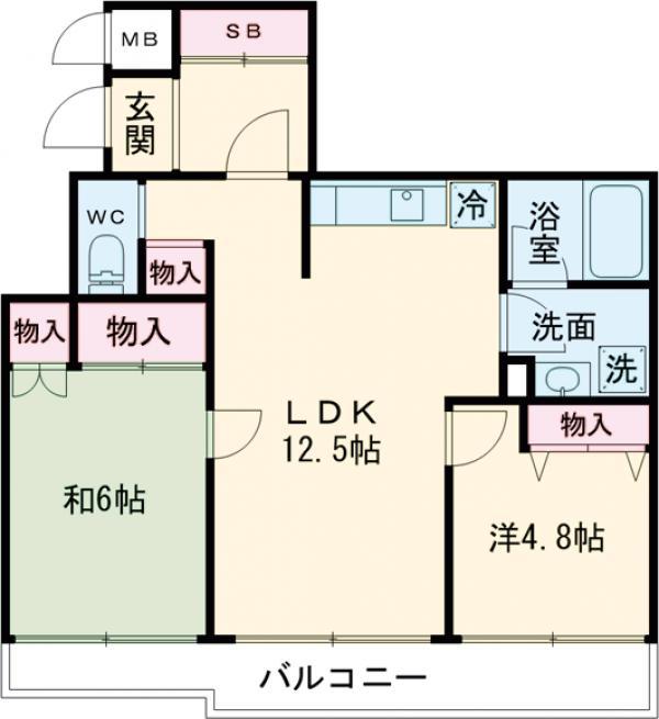 ハイホーム御殿山(2LDK/3階)の間取り写真