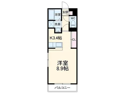 グランストーク上西(1K/3階)の間取り写真