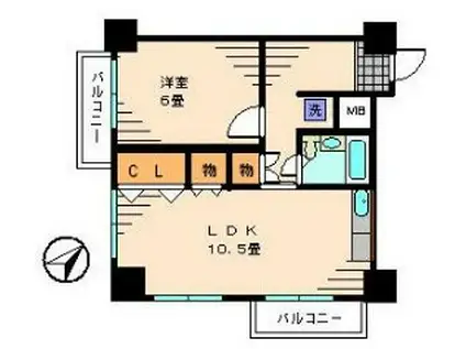 飛鳥ハイム(1LDK/14階)の間取り写真