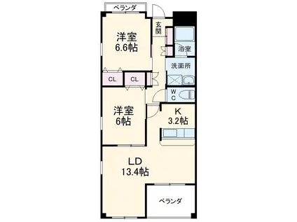 リジェールB(2LDK/2階)の間取り写真