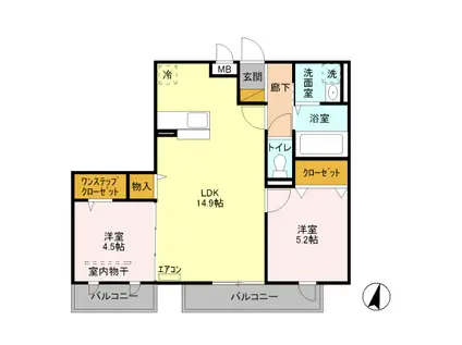 ボヌール四季Ⅰ(2LDK/2階)の間取り写真