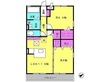 ベルデュール壱番館(2LDK/2階)の間取り写真