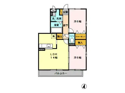 ハ-ヴェストヒルズC(2LDK/3階)の間取り写真