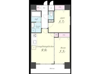 プライムスクエアⅡ(1SLDK/7階)の間取り写真