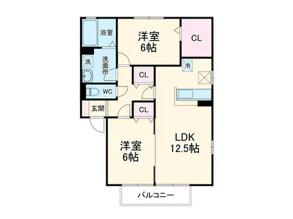 ヴィアレットⅢ(2LDK/1階)の間取り写真