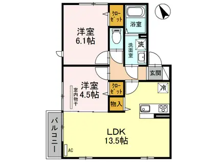エミールⅥ(2LDK/2階)の間取り写真