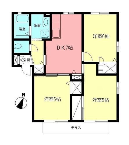 グランドゥール(3DK/1階)の間取り写真