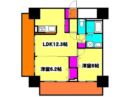 フクロク・レーヴ・マンション(2LDK/12階)の間取り写真