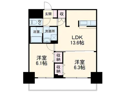 フクロク・レーヴ・マンション(2LDK/8階)の間取り写真