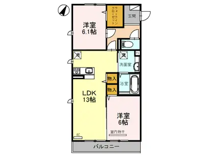 グランジュネス(2LDK/2階)の間取り写真