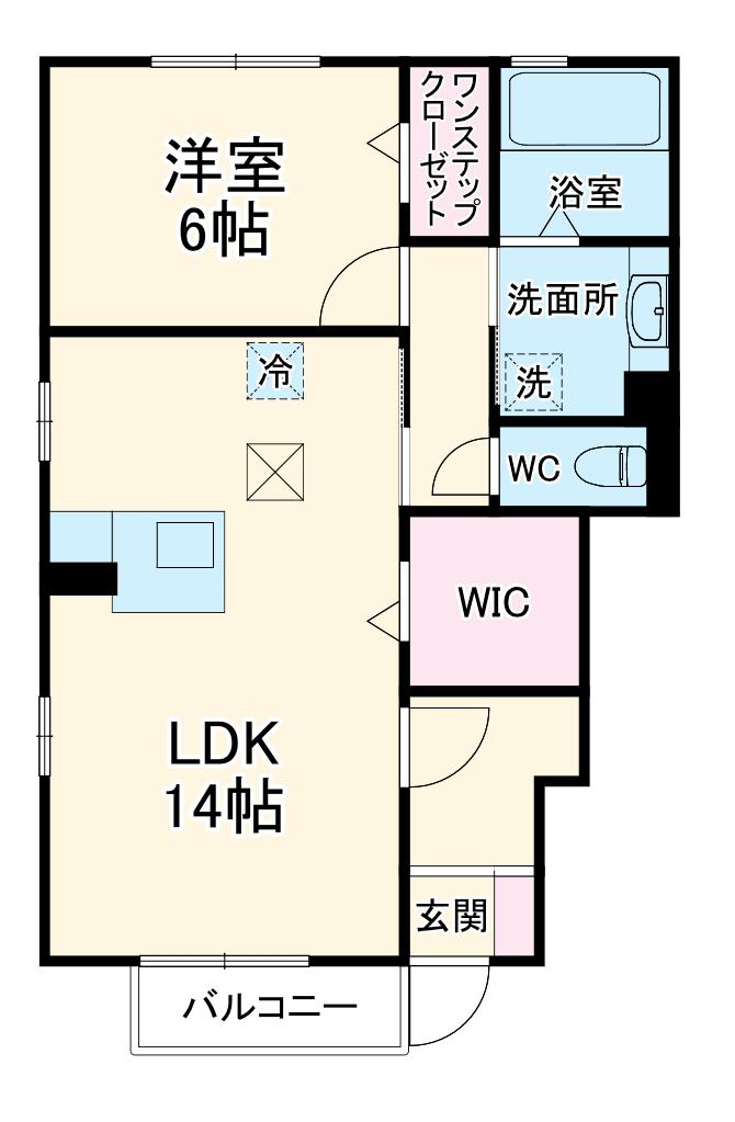 ソラーレ フーカA棟(1LDK/1階)の間取り写真