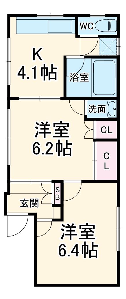 サンドールビル(2DK/-1階)の間取り写真