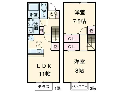 ボヌールＹ．Ｋ(2LDK)の間取り写真