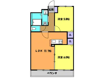 リベルテ京町(2LDK/1階)の間取り写真