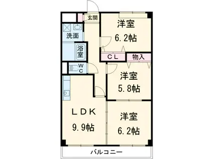 ベルカーサ東山台Ⅰ(3LDK/3階)の間取り写真