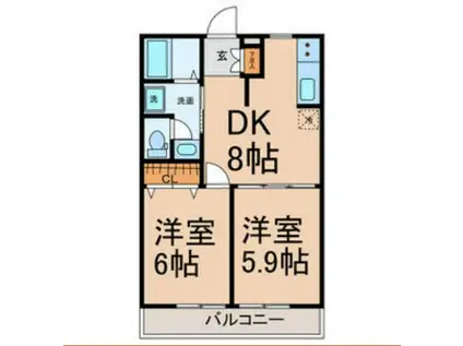 ライオンズ左右木(2DK/2階)の間取り写真