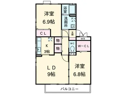 ヴェルジェⅡ(2LDK/1階)の間取り写真