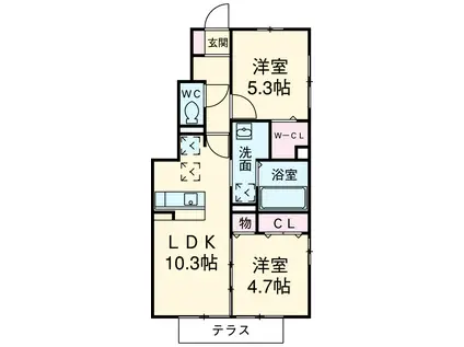 セジュール杉(2LDK/1階)の間取り写真
