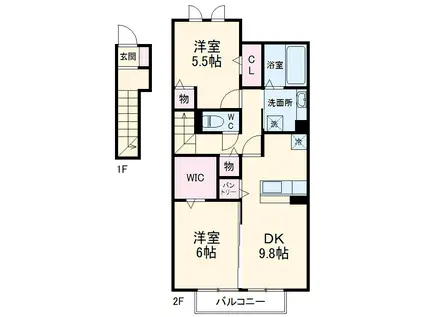 D-ROOM聖心(2LDK/2階)の間取り写真