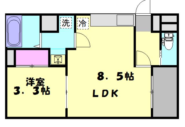 ドルフ 月見(1LDK/1階)の間取り写真