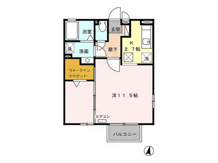 ヴィクトワールⅡ(1K/1階)の間取り写真