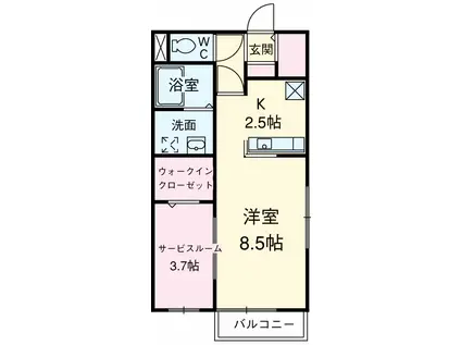 ディアコート(1SK/2階)の間取り写真