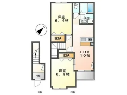 常磐線 荒川沖駅 徒歩57分 2階建 築14年(2LDK/2階)の間取り写真