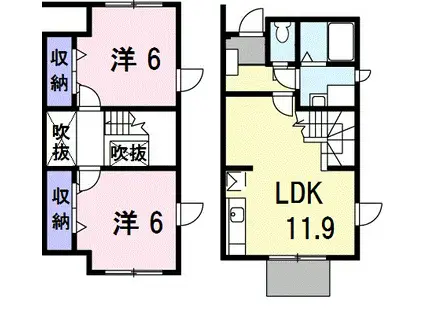 M・MハイツⅡB(2LDK/1階)の間取り写真