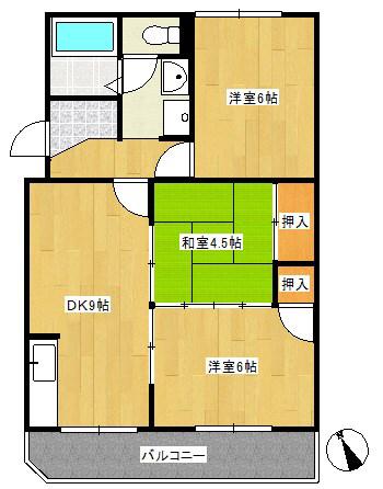 淏田マンション(3LDK/1階)の間取り写真