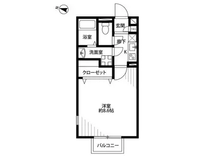 アムールピジョン(1K/1階)の間取り写真