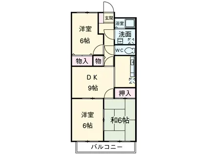 シモーヌヴィーユA棟(3DK/2階)の間取り写真