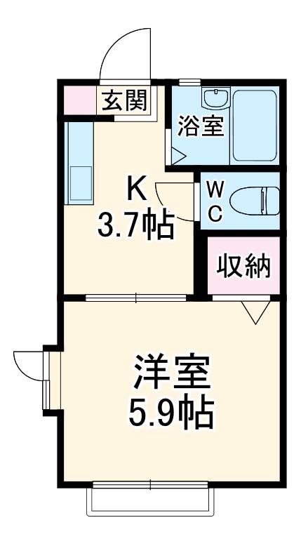 カツミハイツ(1K/2階)の間取り写真