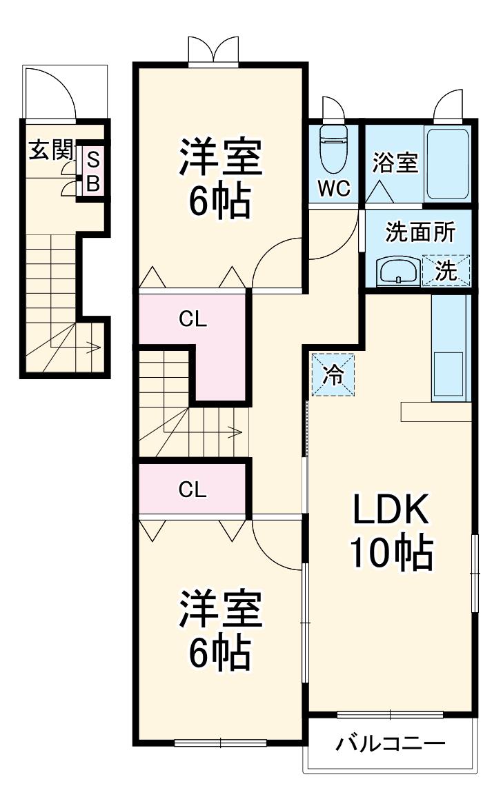 ル・ソレイユ(2LDK/2階)の間取り写真