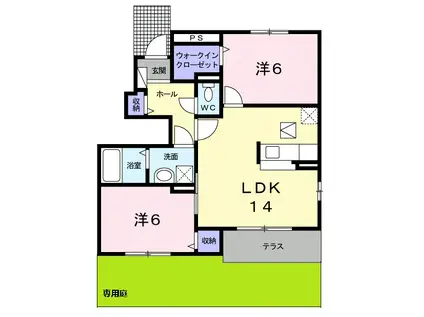 シャル・デ・フルール(2LDK/1階)の間取り写真