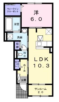 DU BURG Ⅰドゥブルク(1LDK/1階)の間取り写真