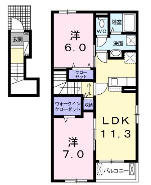 フランプロムナード Ⅰ(2LDK/2階)の間取り写真