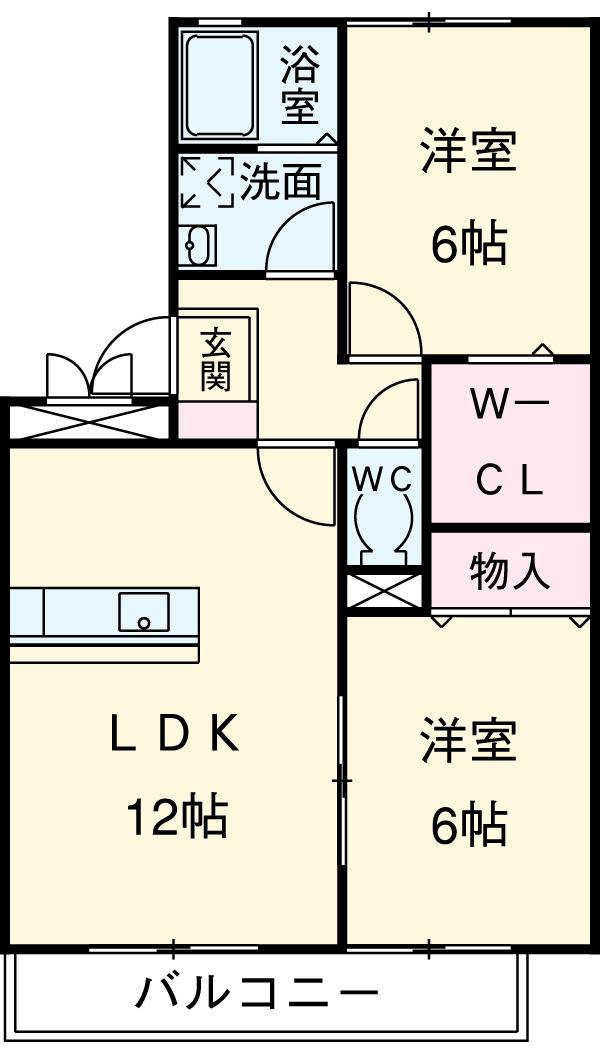 リヴィエール(2LDK/2階)の間取り写真