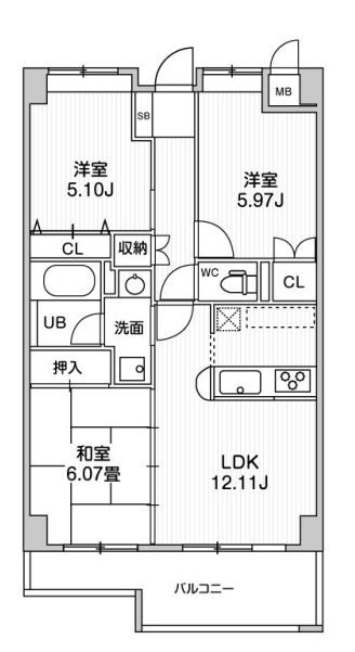 コスモリード本厚木(3LDK/4階)の間取り写真