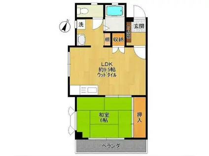 ハイツみずほ(1LDK/1階)の間取り写真