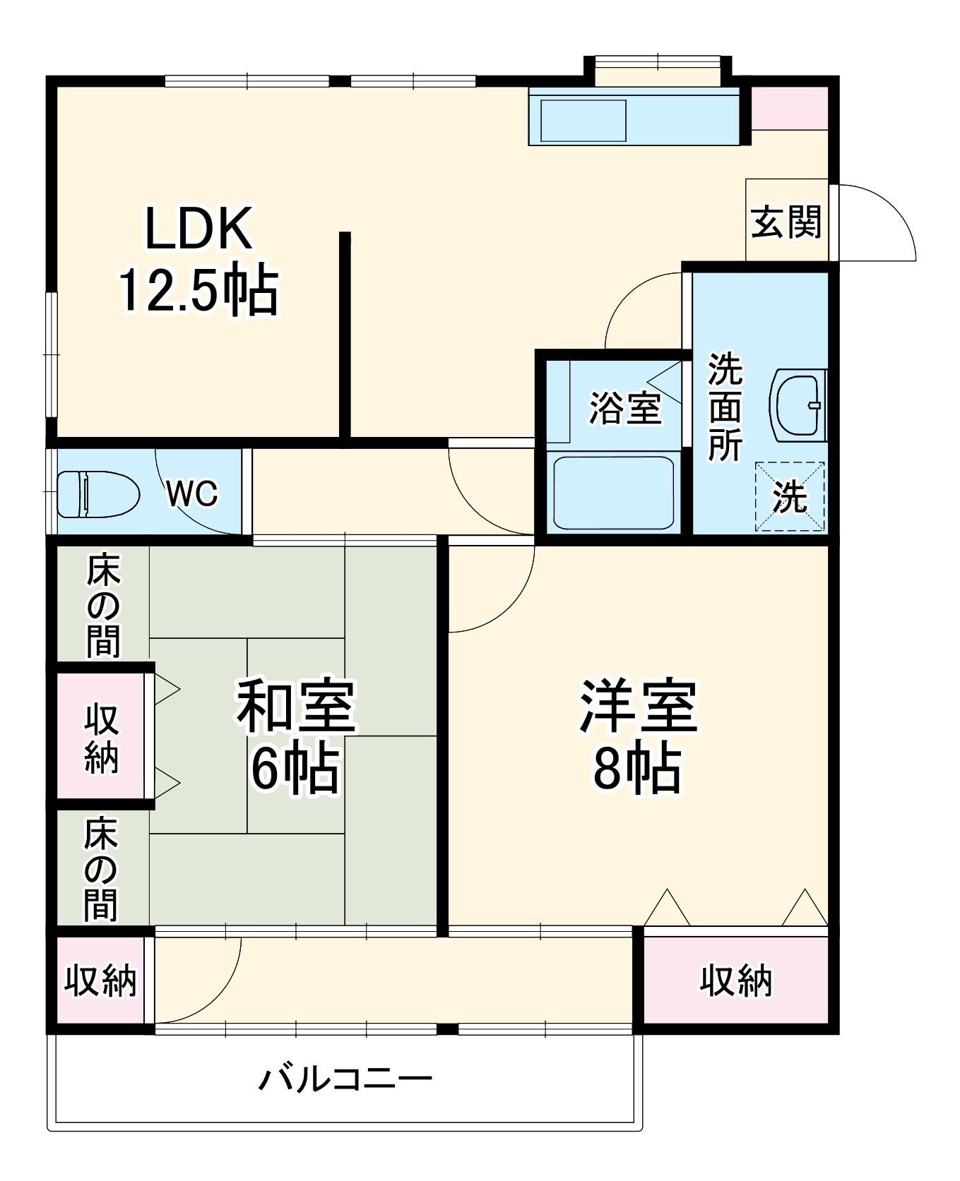 ノーブル三ツ谷(2LDK/2階)の間取り写真