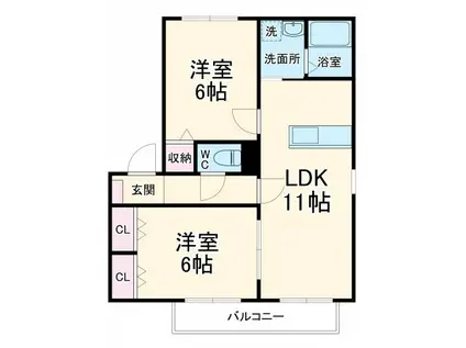 ヴァンベールA(2LDK/1階)の間取り写真