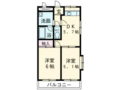 フィリップマーロウ(2DK/2階)の間取り写真